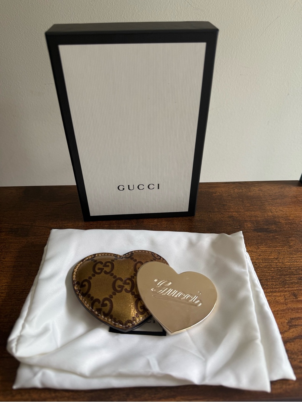 Gucci Brown GG Heart-Shaped Compact Mirror